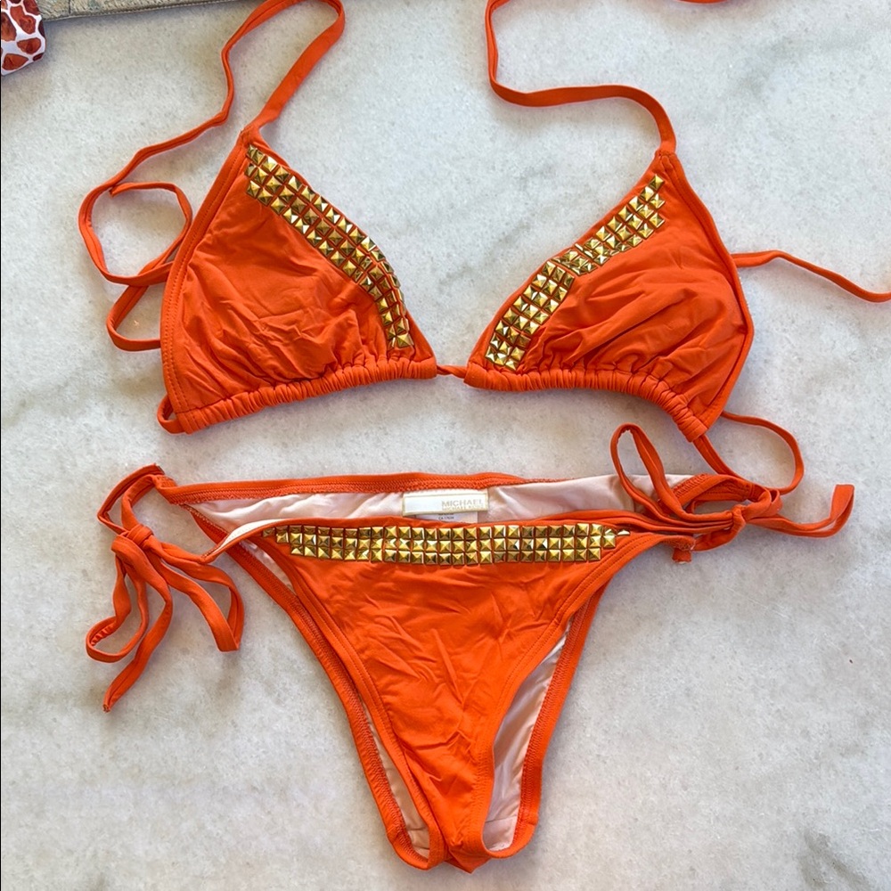 Orange Studded Bikini Set